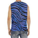 Black Blue Zebra Pattern Print Men's Fitness Tank Top