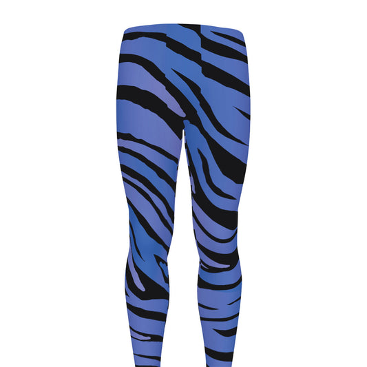 Black Blue Zebra Pattern Print Men's leggings