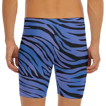 Black Blue Zebra Pattern Print Men's Long Boxer Briefs