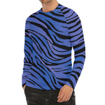 Black Blue Zebra Pattern Print Men's Long Sleeve Rash Guard
