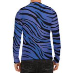 Black Blue Zebra Pattern Print Men's Long Sleeve Rash Guard