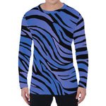 Black Blue Zebra Pattern Print Men's Long Sleeve T-Shirt