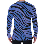Black Blue Zebra Pattern Print Men's Long Sleeve T-Shirt