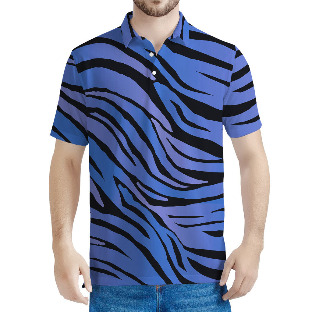 Black Blue Zebra Pattern Print Men's Polo Shirt