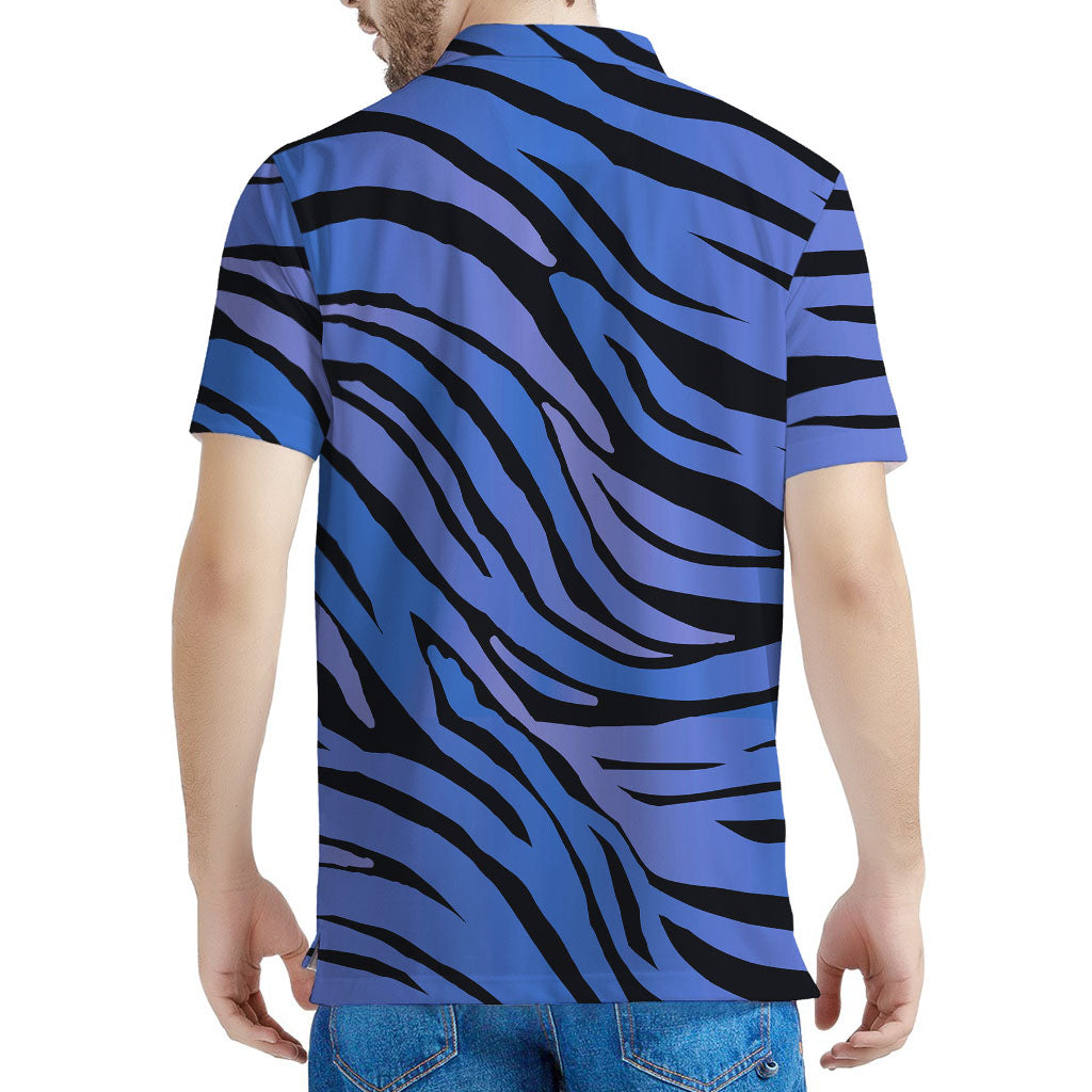 Black Blue Zebra Pattern Print Men's Polo Shirt