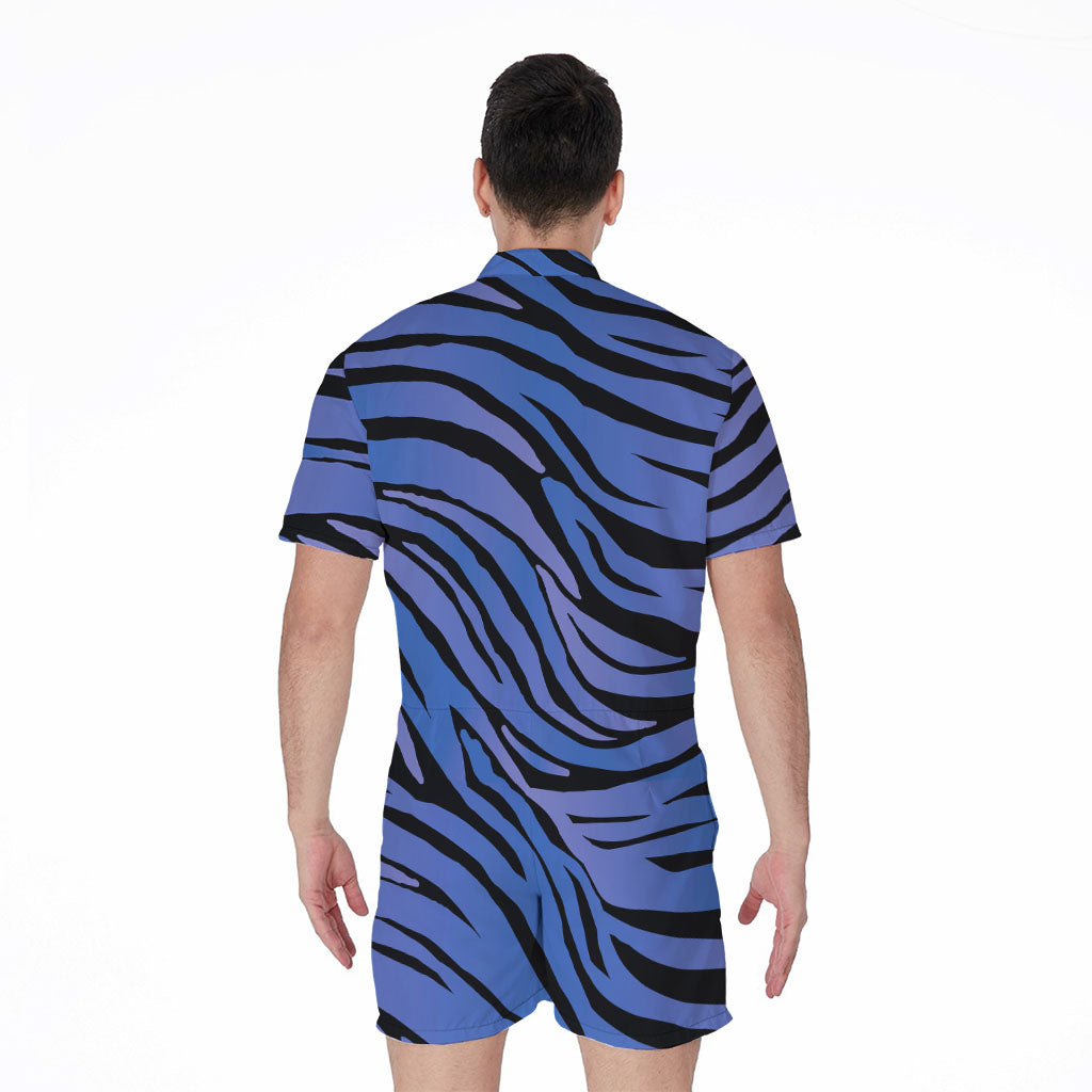 Black Blue Zebra Pattern Print Men's Rompers
