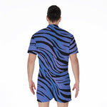 Black Blue Zebra Pattern Print Men's Rompers