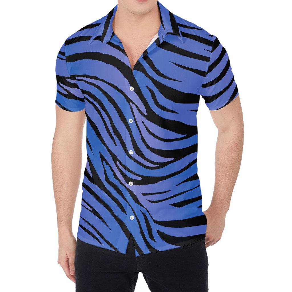 Black Blue Zebra Pattern Print Men's Shirt