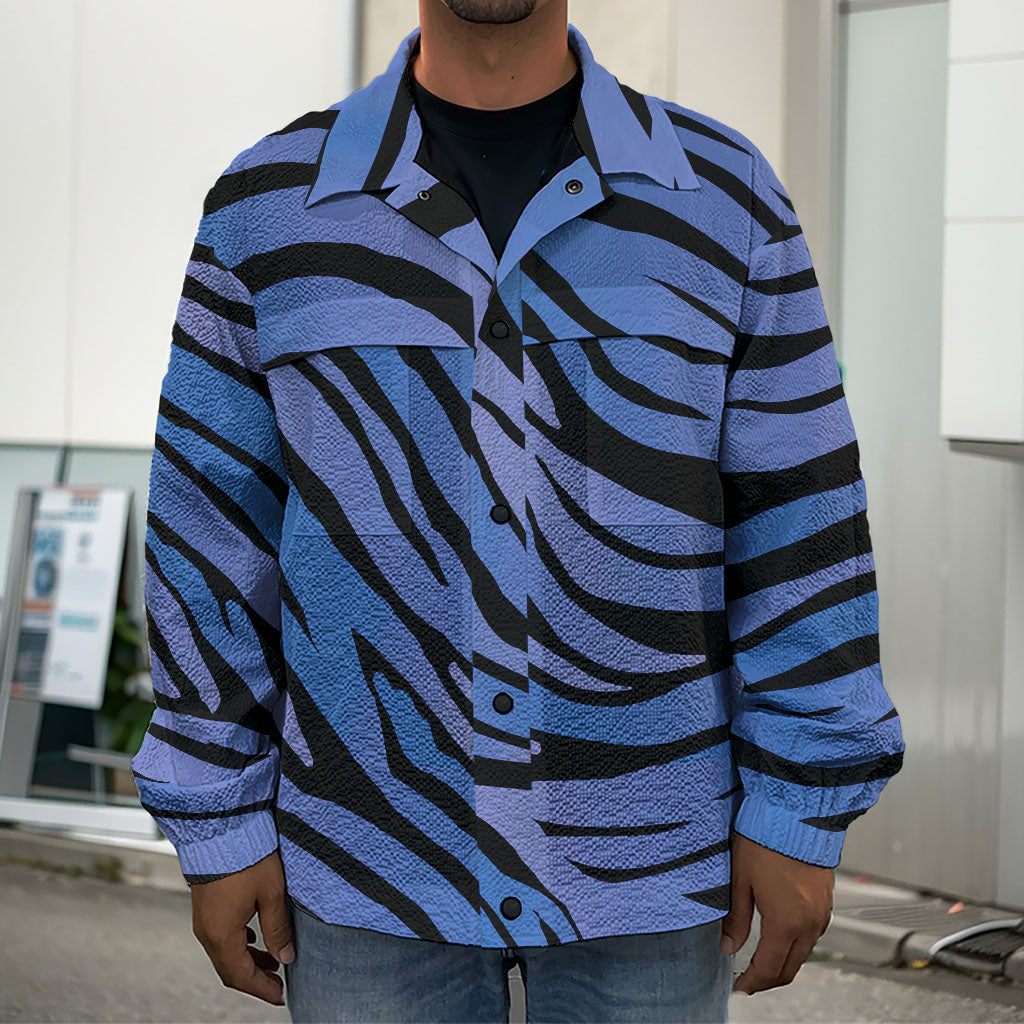 Black Blue Zebra Pattern Print Men's Shirt Jacket