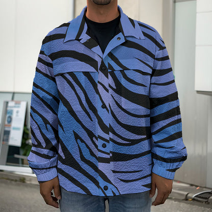 Black Blue Zebra Pattern Print Men's Shirt Jacket