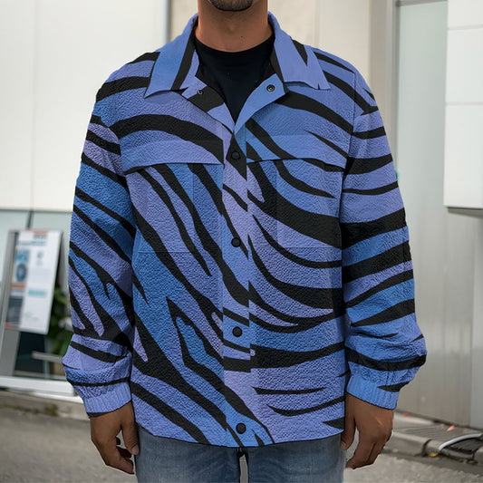 Black Blue Zebra Pattern Print Men's Shirt Jacket