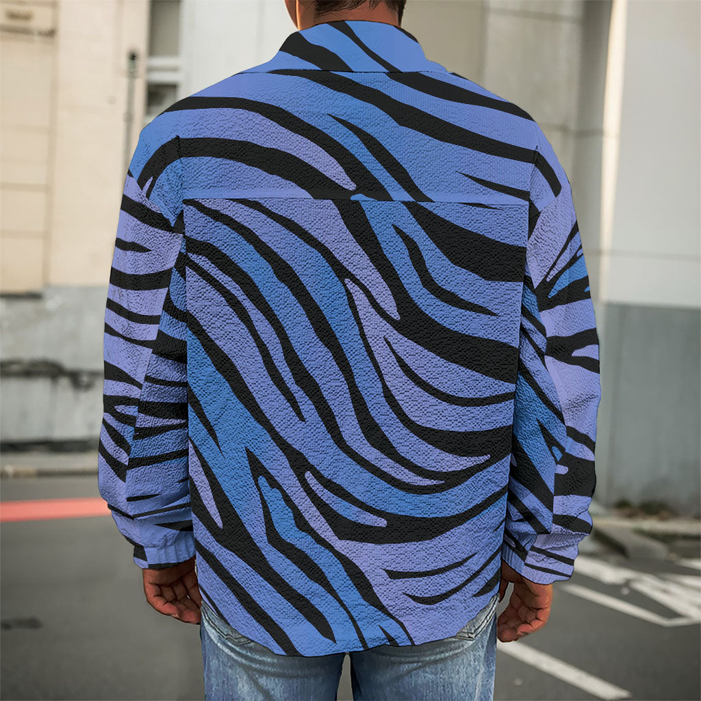 Black Blue Zebra Pattern Print Men's Shirt Jacket