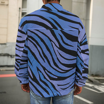 Black Blue Zebra Pattern Print Men's Shirt Jacket