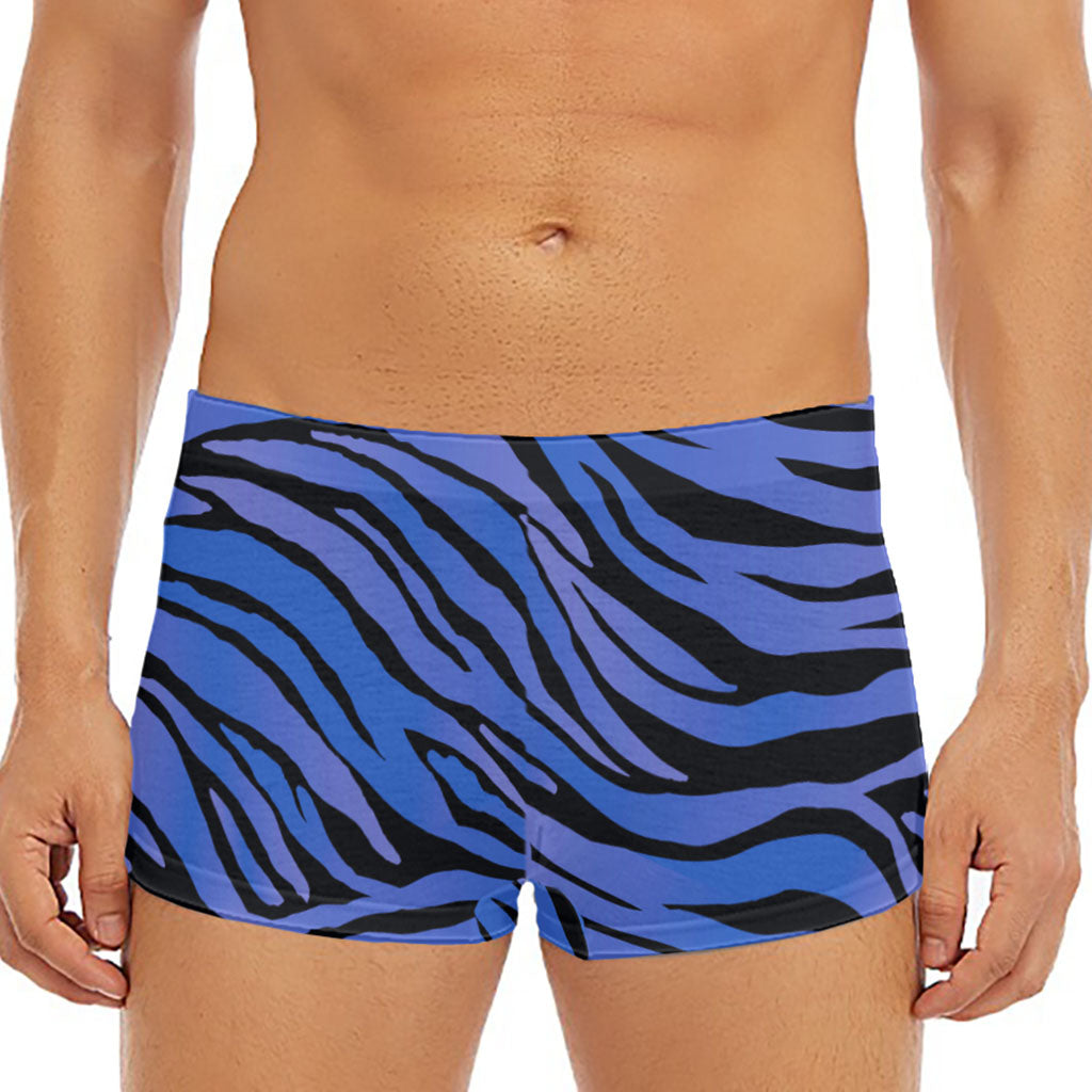 Black Blue Zebra Pattern Print Men's Short Boxer Briefs