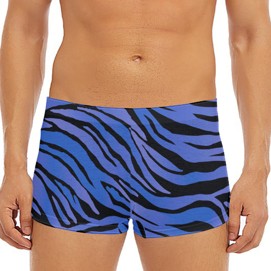 Black Blue Zebra Pattern Print Men's Short Boxer Briefs