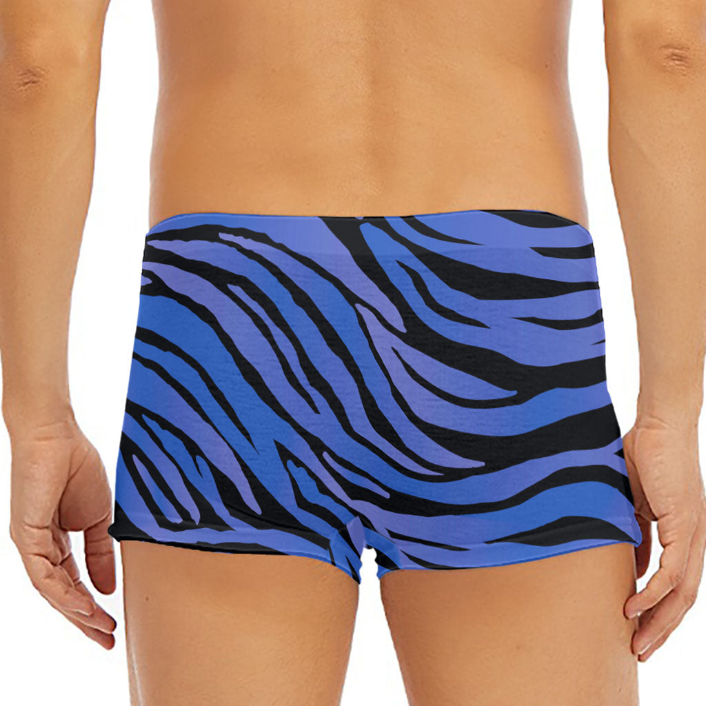 Black Blue Zebra Pattern Print Men's Short Boxer Briefs