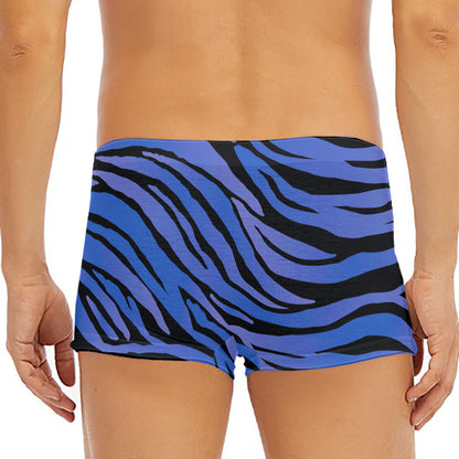Black Blue Zebra Pattern Print Men's Short Boxer Briefs