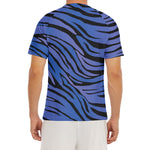 Black Blue Zebra Pattern Print Men's Short Sleeve Rash Guard