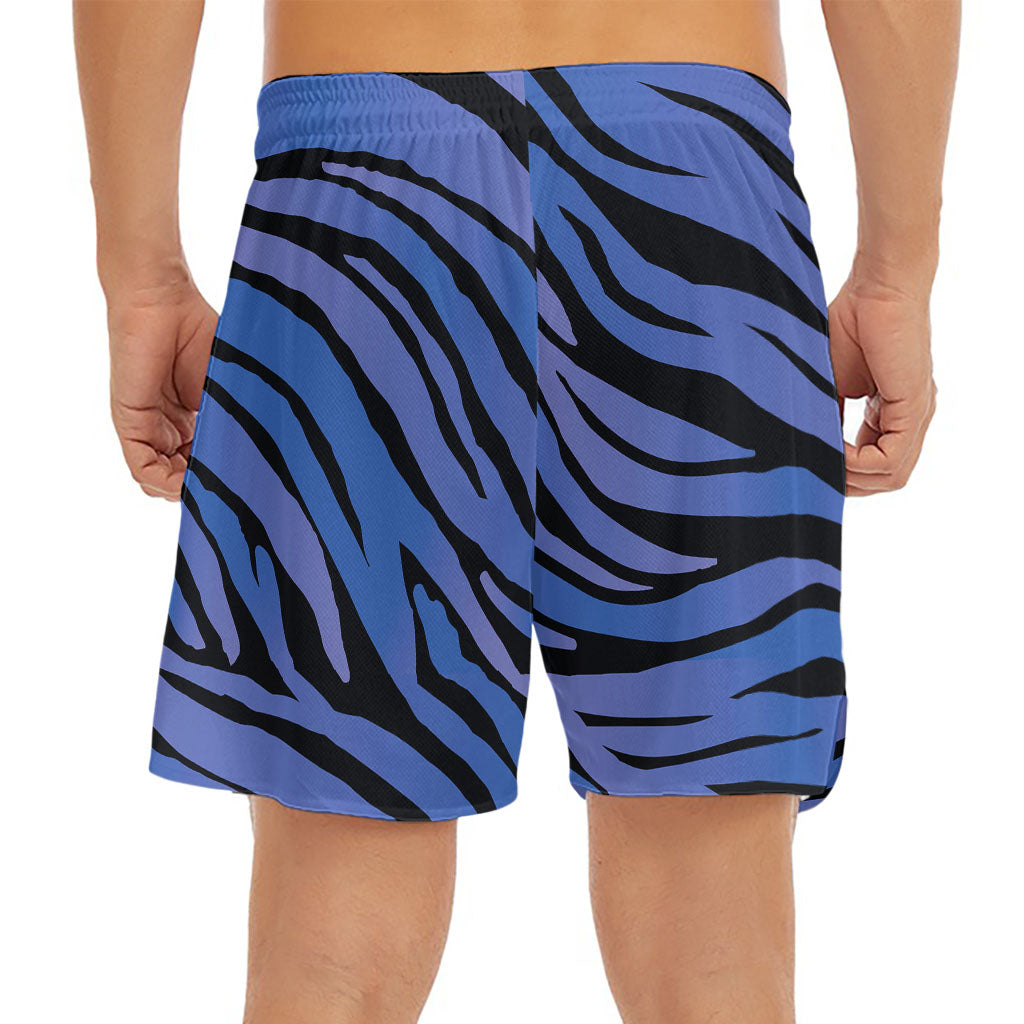Black Blue Zebra Pattern Print Men's Split Running Shorts
