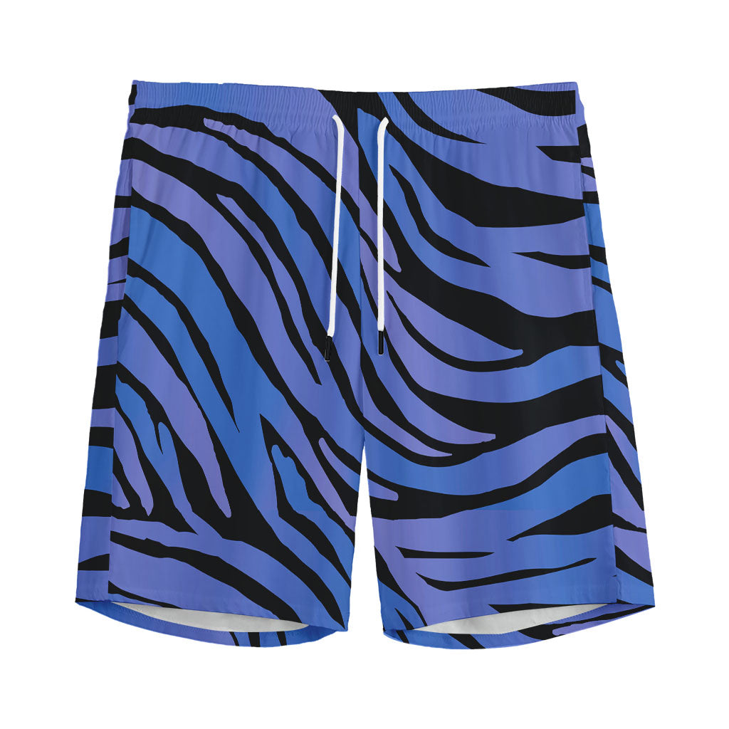 Black Blue Zebra Pattern Print Men's Sports Shorts