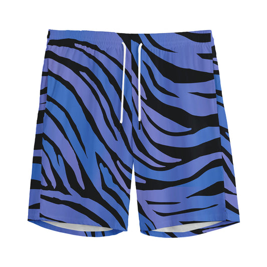 Black Blue Zebra Pattern Print Men's Sports Shorts