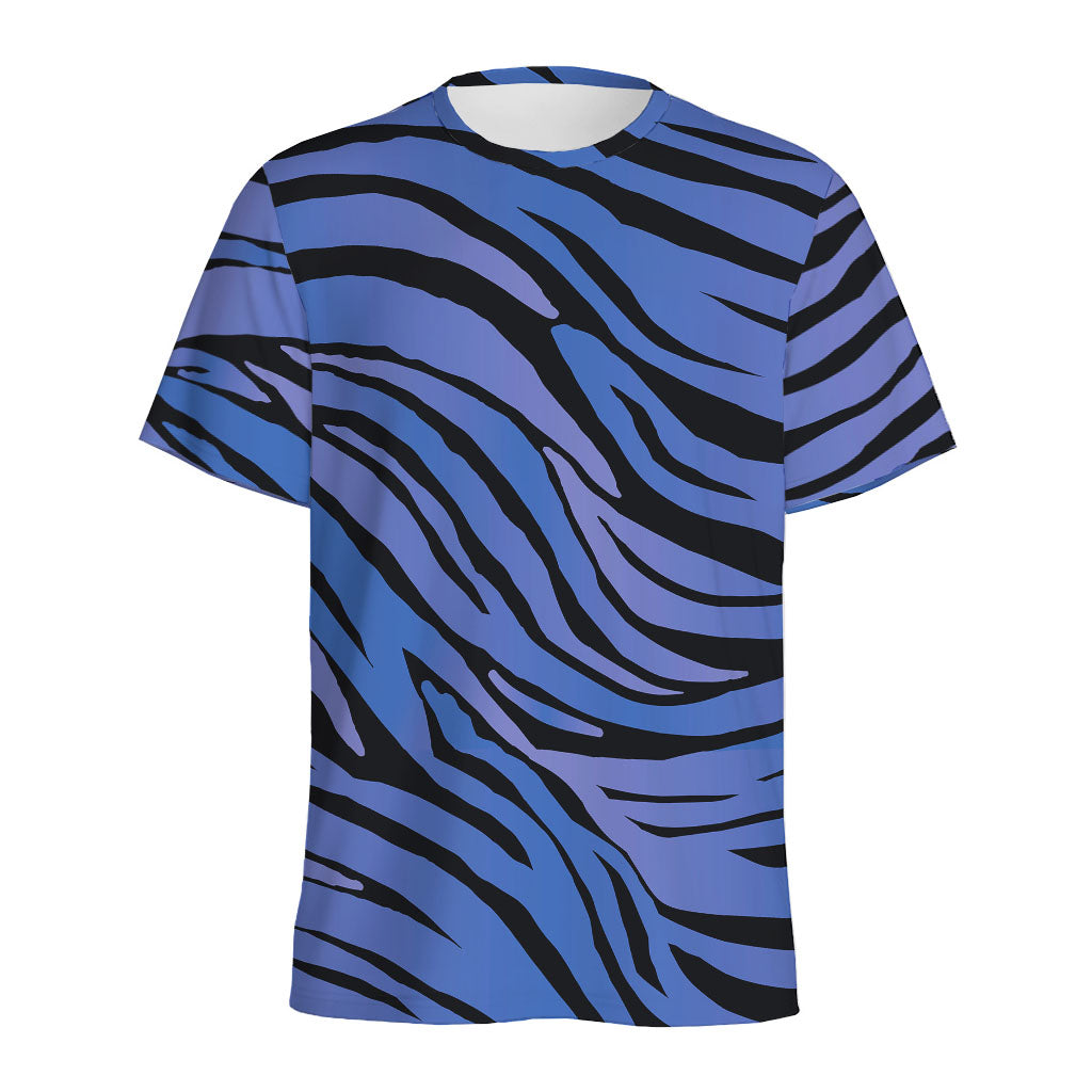 Black Blue Zebra Pattern Print Men's Sports T-Shirt