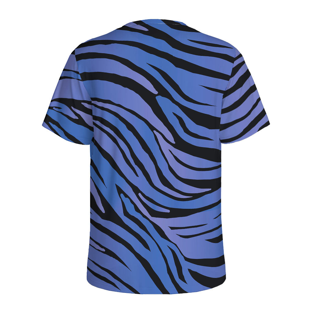 Black Blue Zebra Pattern Print Men's Sports T-Shirt
