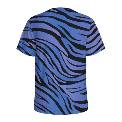 Black Blue Zebra Pattern Print Men's Sports T-Shirt