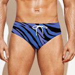 Black Blue Zebra Pattern Print Men's Swim Briefs