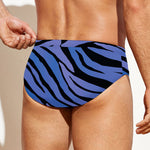 Black Blue Zebra Pattern Print Men's Swim Briefs