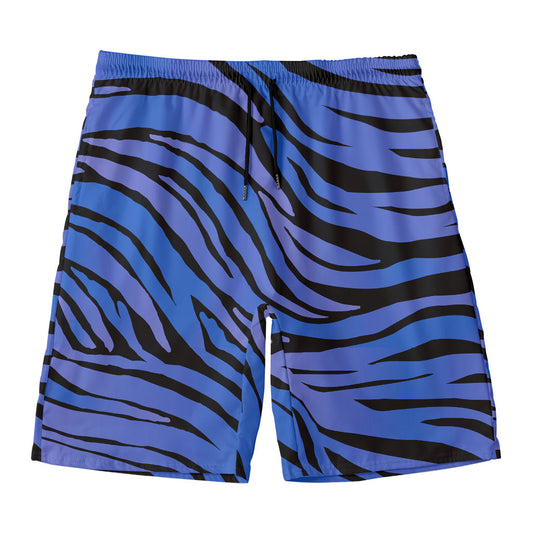 Black Blue Zebra Pattern Print Men's Swim Trunks
