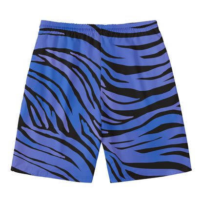 Black Blue Zebra Pattern Print Men's Swim Trunks