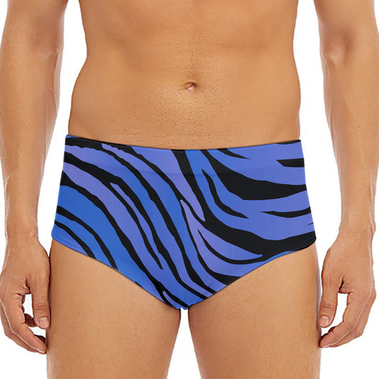 Black Blue Zebra Pattern Print Men's Triangle Swim Briefs