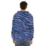 Black Blue Zebra Pattern Print Men's Velvet Pullover Hoodie