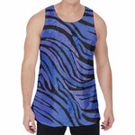 Black Blue Zebra Pattern Print Men's Velvet Tank Top