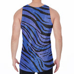 Black Blue Zebra Pattern Print Men's Velvet Tank Top