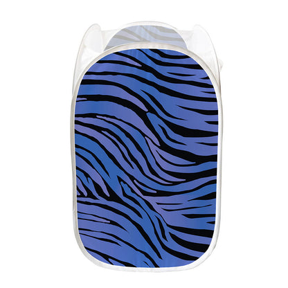 Black Blue Zebra Pattern Print Mesh Laundry Hamper