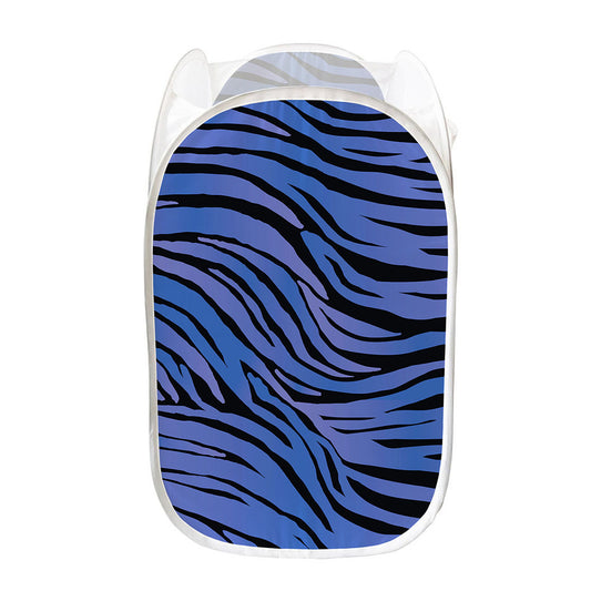 Black Blue Zebra Pattern Print Mesh Laundry Hamper