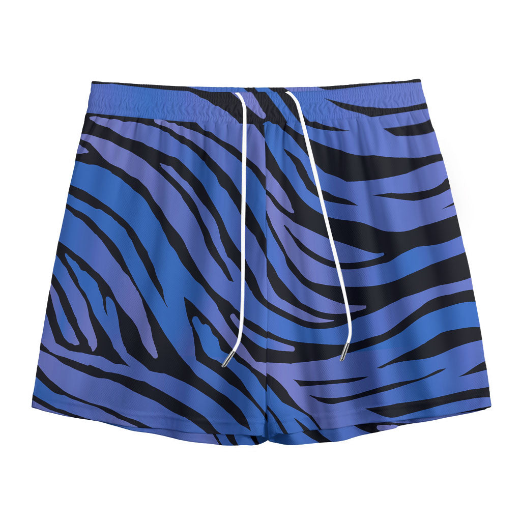 Black Blue Zebra Pattern Print Mesh Shorts