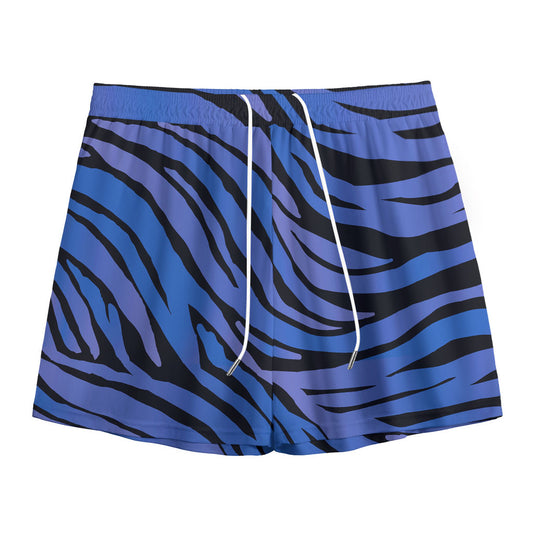 Black Blue Zebra Pattern Print Mesh Shorts