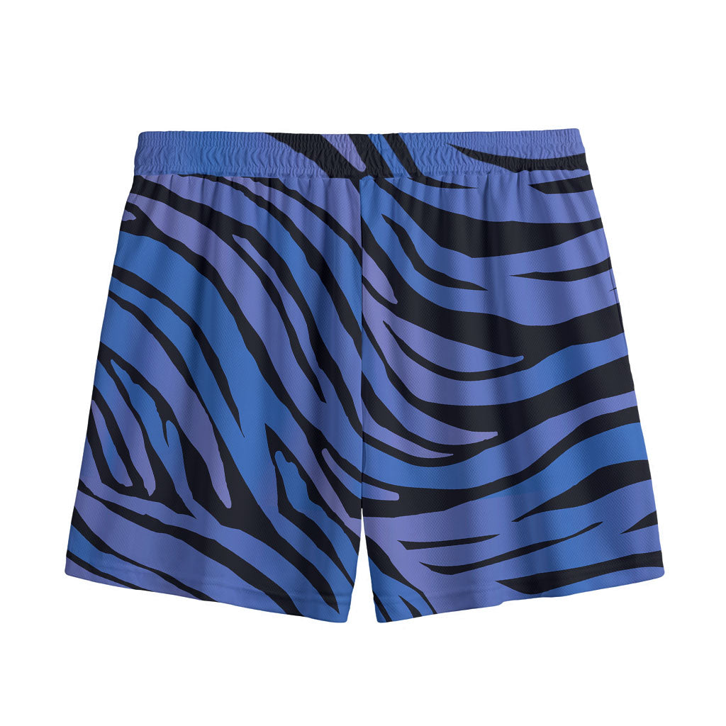 Black Blue Zebra Pattern Print Mesh Shorts