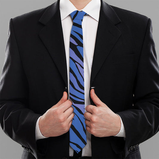 Black Blue Zebra Pattern Print Necktie