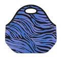 Black Blue Zebra Pattern Print Neoprene Lunch Bag