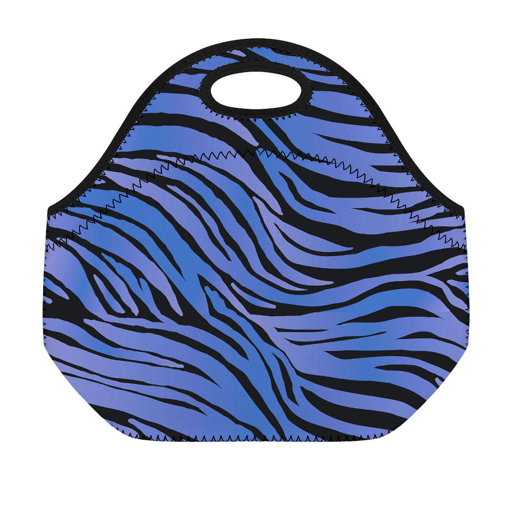 Black Blue Zebra Pattern Print Neoprene Lunch Bag