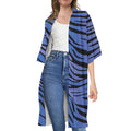 Black Blue Zebra Pattern Print Open Front Beach Cover Up