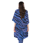 Black Blue Zebra Pattern Print Open Front Beach Cover Up