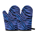 Black Blue Zebra Pattern Print Oven Mitts