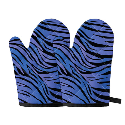 Black Blue Zebra Pattern Print Oven Mitts