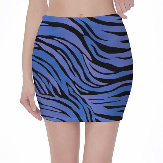 Black Blue Zebra Pattern Print Pencil Mini Skirt