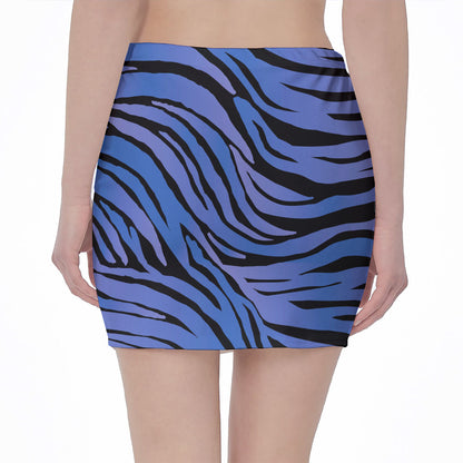 Black Blue Zebra Pattern Print Pencil Mini Skirt